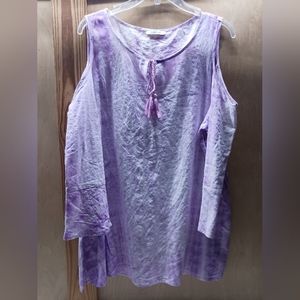 Avon Open Shoulder Blouse/Size L 12-14/Lightweight Purple Tie Dye Ruffle Sleeve